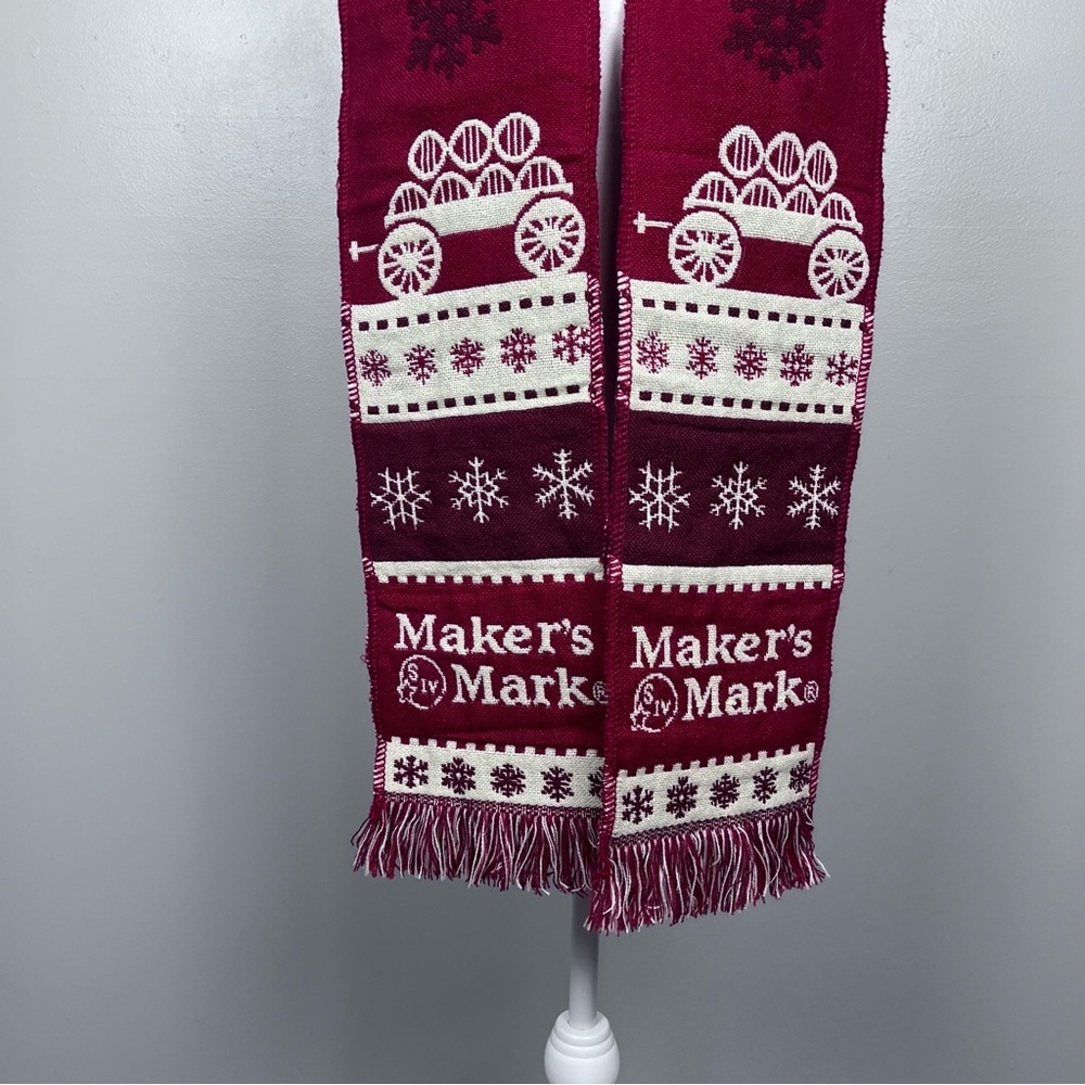 MAKER'S MARK Bourbon Scarf One Size 68” Adult Fringed Knit Winter Red Christmas - Picture 2 of 7